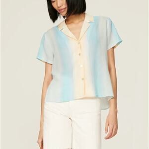 Rails Blue Ombre Short Sleeve Button Down Shirt SMALL Oversized Linen Boxy $148